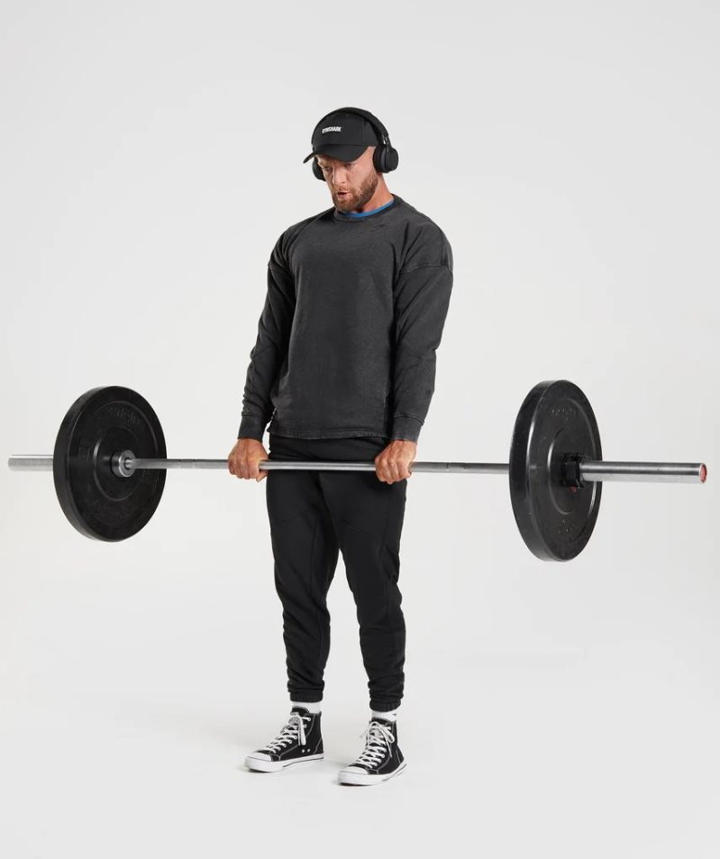 Men's Gymshark Power Washed Crew Sweatshirts Black | CA A381N7